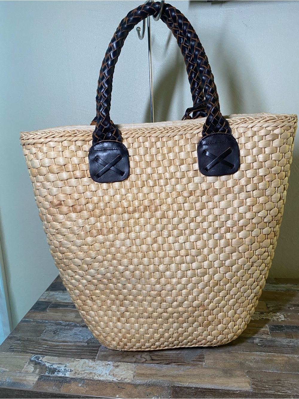 Ralph Lauren Cream Woven Tote with Brown Braided Handles - Picture 3 of 15
